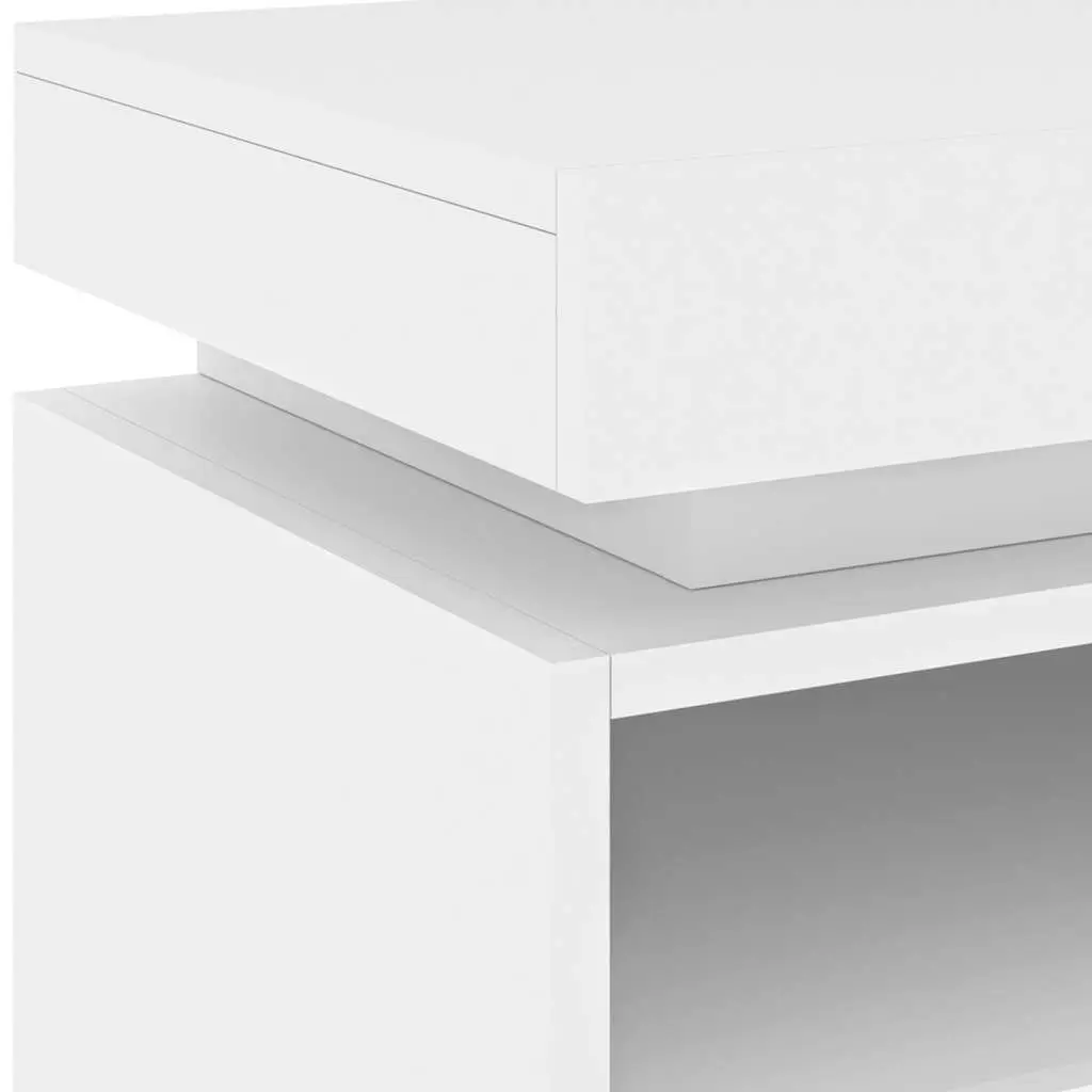 RGB LED Bedside Cabinet White Engineered Wood Storage Nightstand Table 40x39x48.5cm