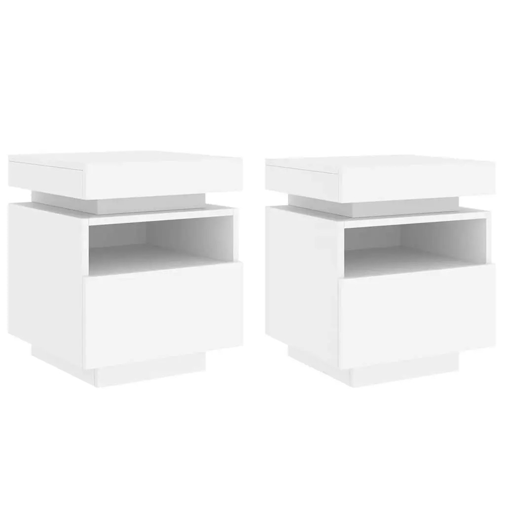 Bedside Cabinets Engineered Wood 40 x 39 x 48.5 cm White 2 Pieces with RGB LED Lights