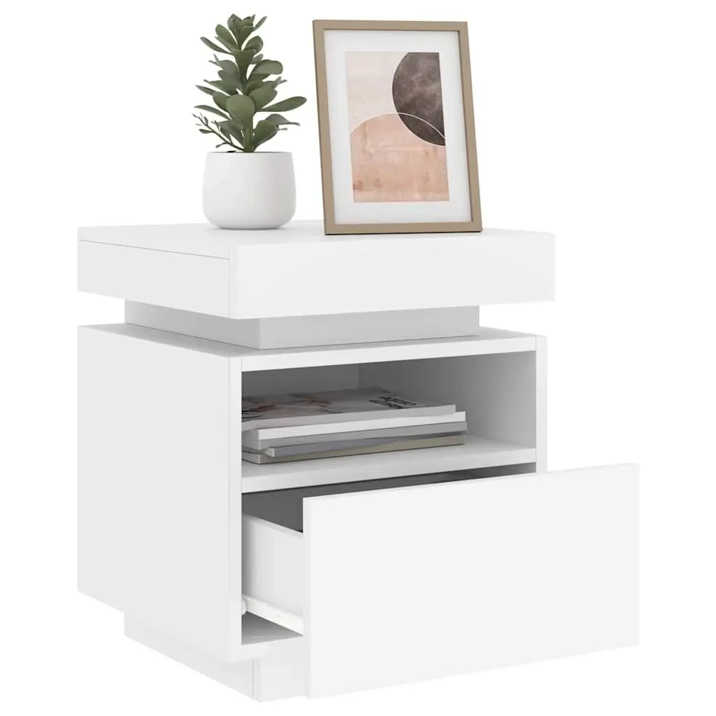 Bedside Cabinets Engineered Wood 40 x 39 x 48.5 cm White 2 Pieces with RGB LED Lights