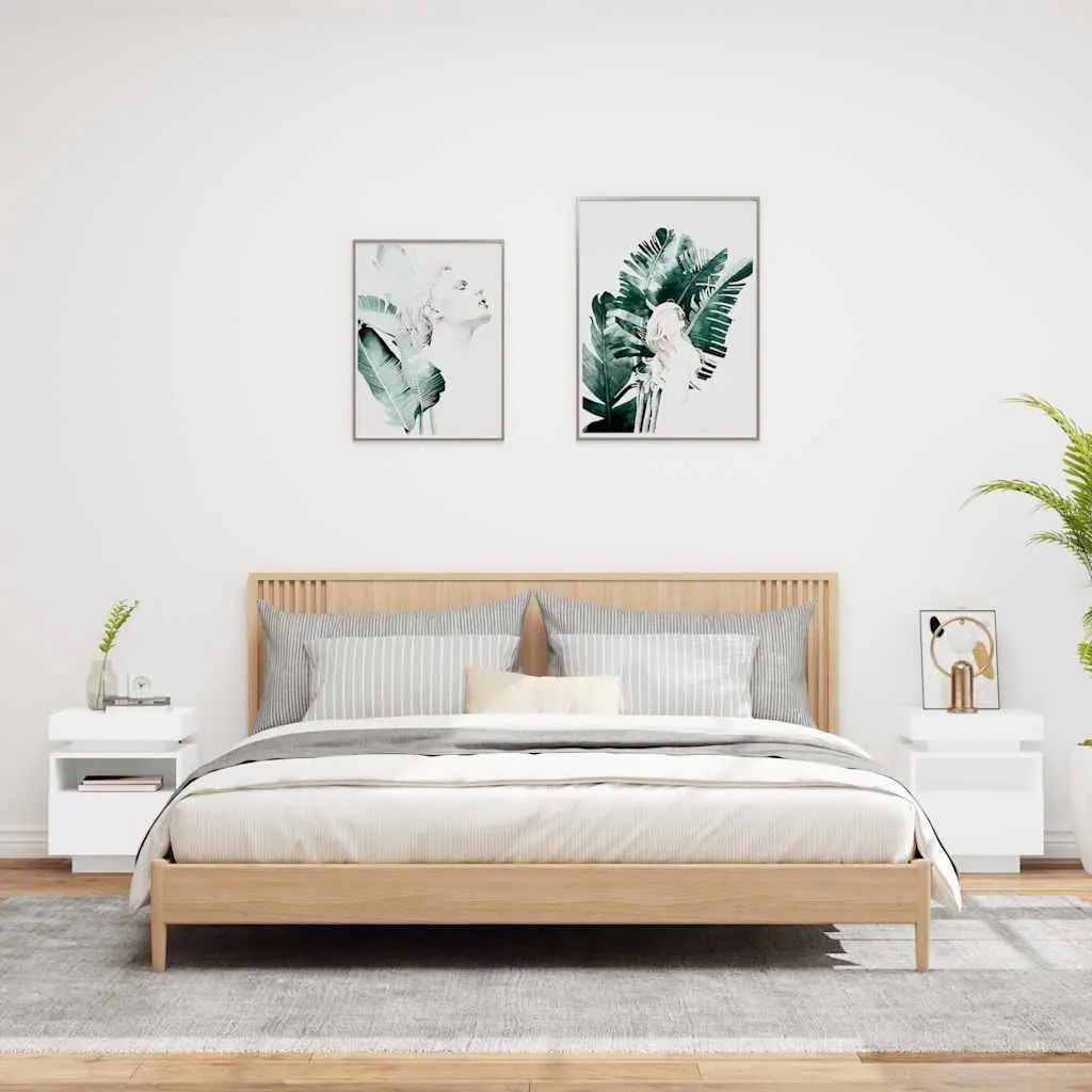 Bedside Cabinets Engineered Wood 40 x 39 x 48.5 cm White 2 Pieces with RGB LED Lights