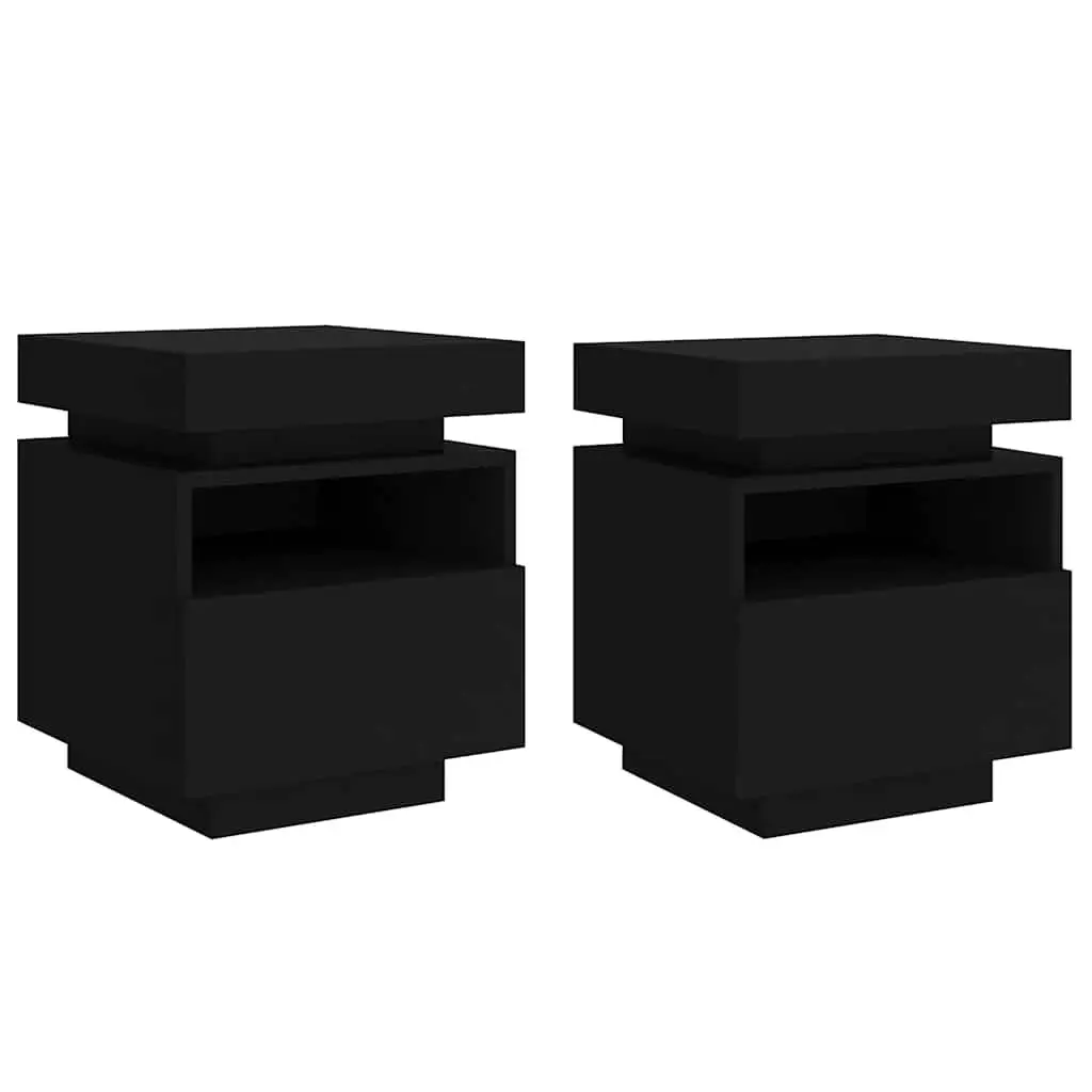 Bedside Cabinets Engineered Wood 40x39x48.5cm Black 2 Pieces with RGB LED Lights