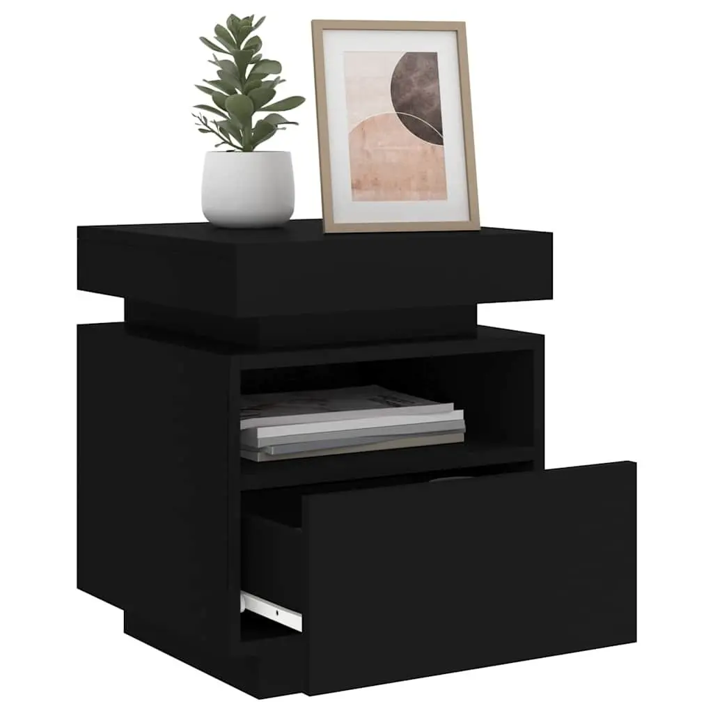 Bedside Cabinets Engineered Wood 40x39x48.5cm Black 2 Pieces with RGB LED Lights