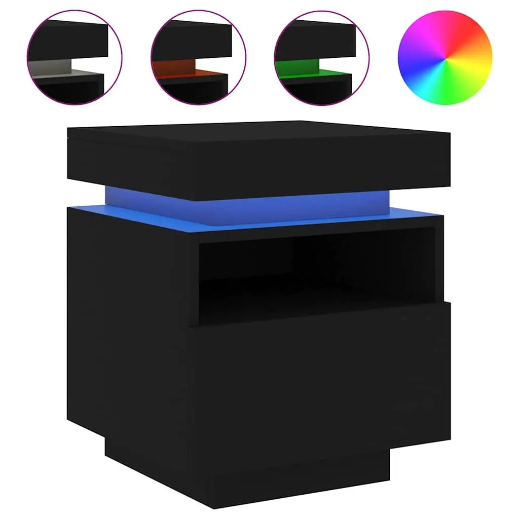 Bedside Cabinets Engineered Wood 40x39x48.5cm Black 2 Pieces with RGB LED Lights