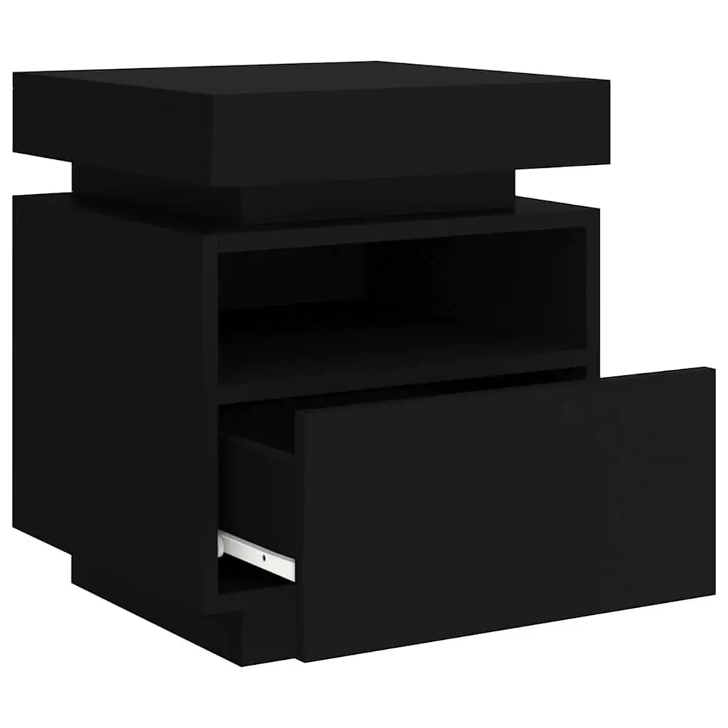 Bedside Cabinets Engineered Wood 40x39x48.5cm Black 2 Pieces with RGB LED Lights