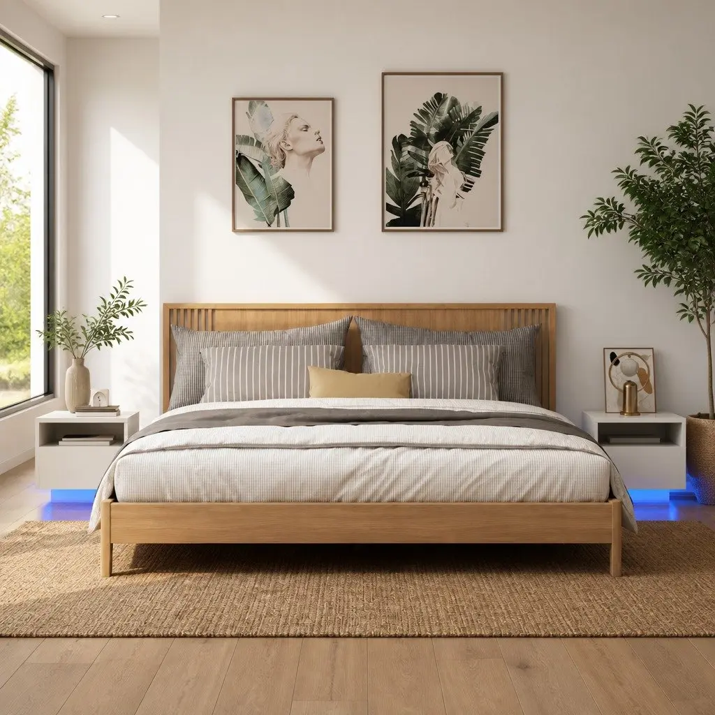 Bedside Table RGB LED Lights Engineered Wood White 40x39x37 cm Set of 2