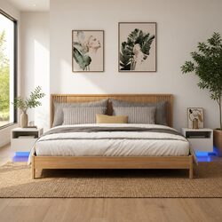 Bedside Table with RGB LED Lights Storage Cabinet White 40x39x37 cm Set of 2