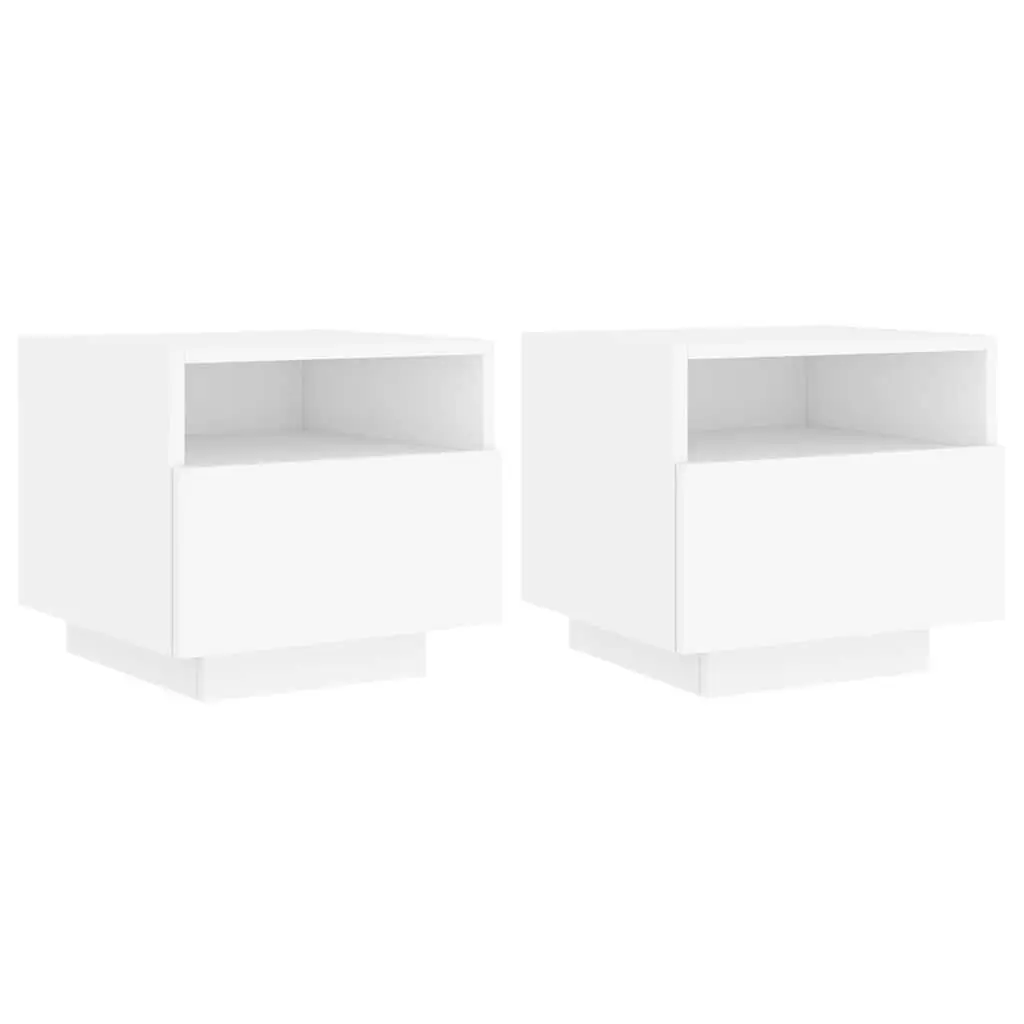 Bedside Table RGB LED Lights Engineered Wood White 40x39x37 cm Set of 2