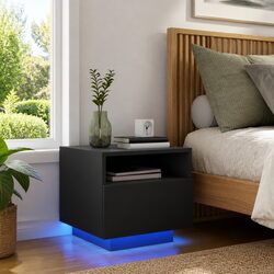 Bedside Cabinet with RGB LED Lights Black Nightstand Storage Table 40x39x37cm