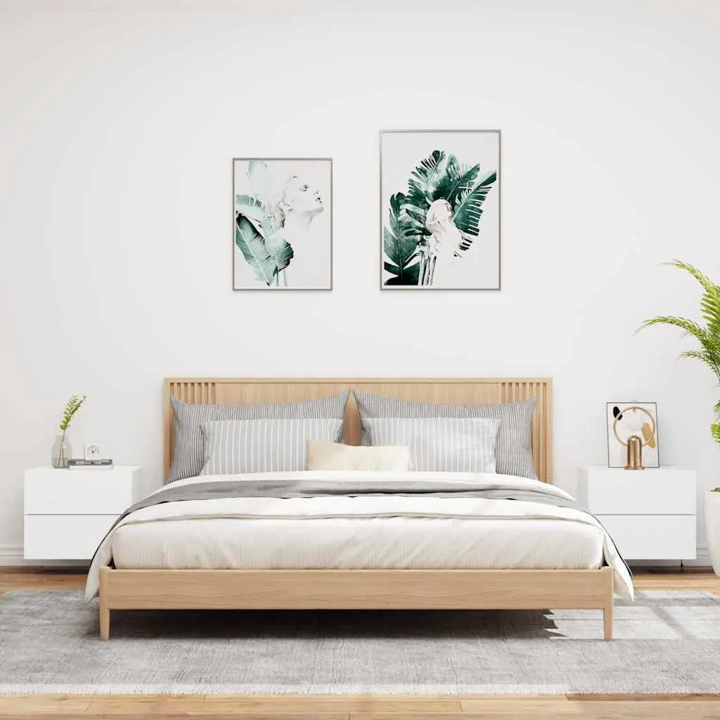 Wall-Mounted Bedside Cabinet Set Engineered Wood 2pc White