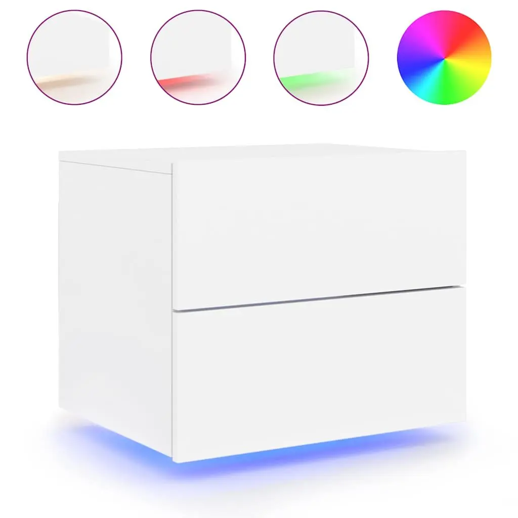 Wall-Mounted Bedside Cabinet Set Engineered Wood 2pc White