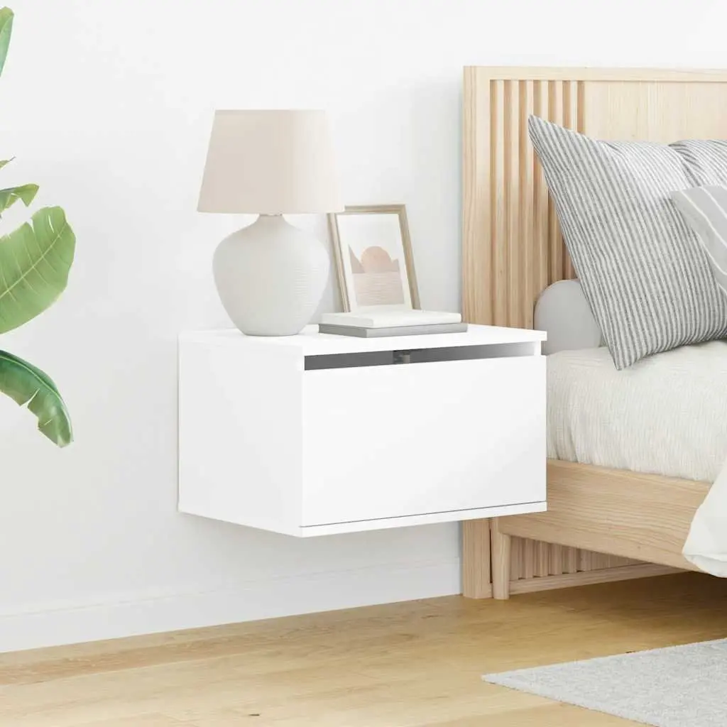 Wall-mounted Bedside Cabinet Engineered Wood White with RGB LED Lights