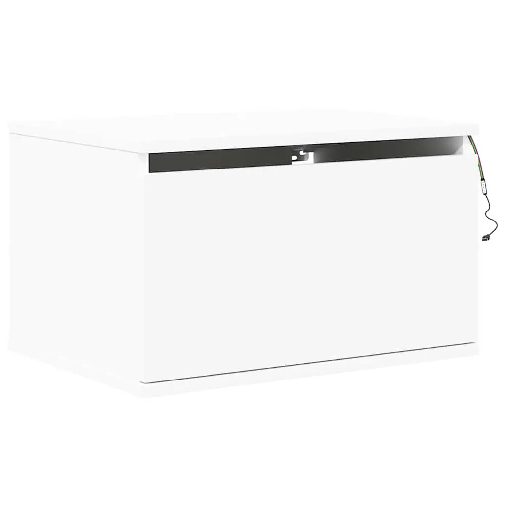 Wall-mounted Bedside Cabinet Engineered Wood White with RGB LED Lights
