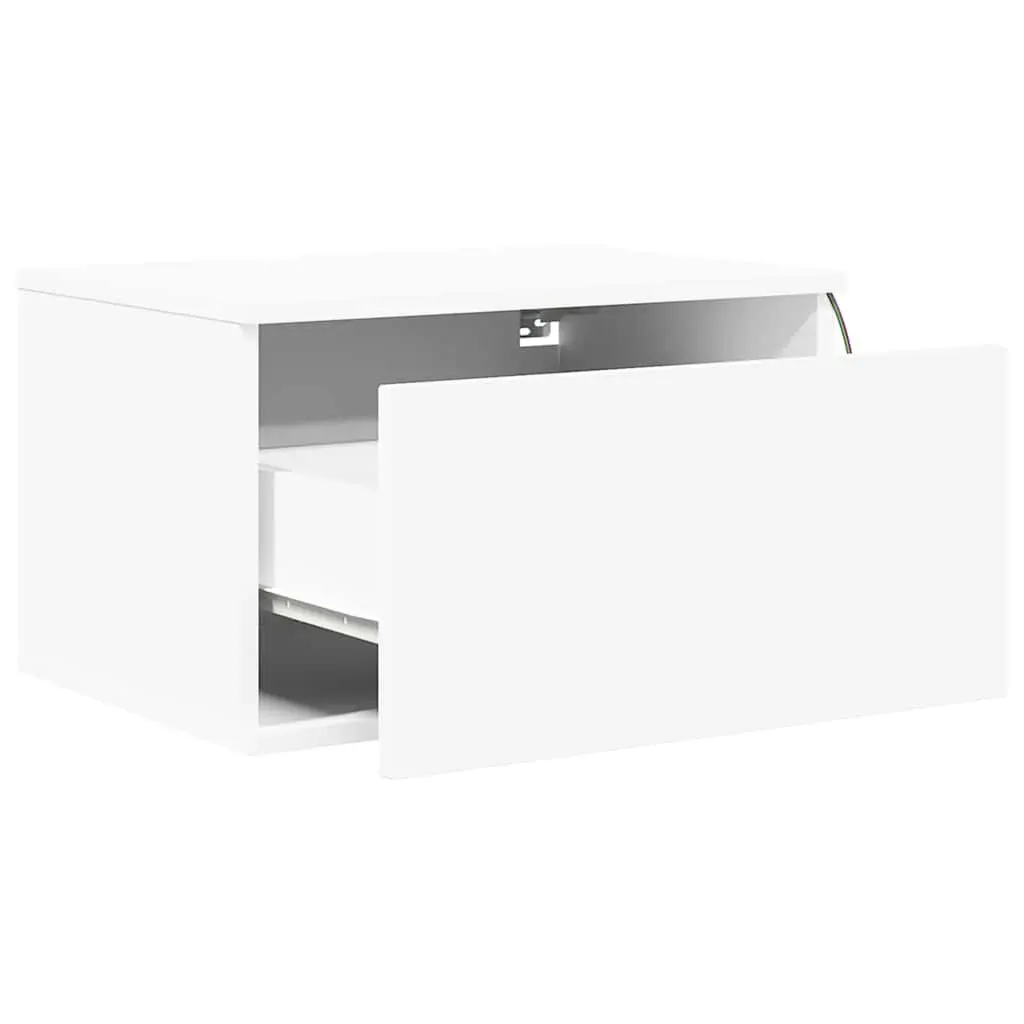 Wall-mounted Bedside Cabinet Engineered Wood White with RGB LED Lights