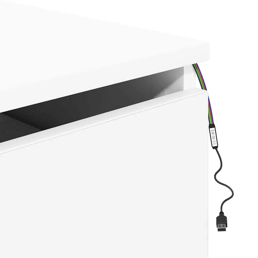 Wall-mounted Bedside Cabinet Engineered Wood White with RGB LED Lights