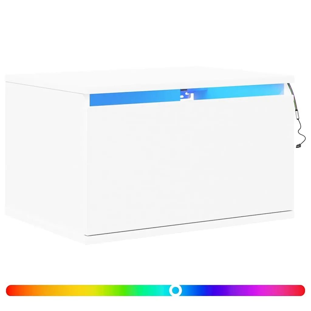 Wall-mounted Floating Storage Cabinet Engineered Wood White RGB LED Lights 2 Piece
