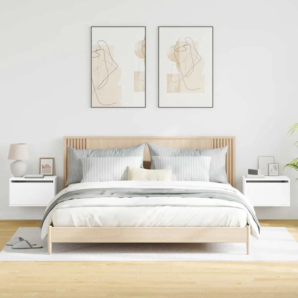 Wall-mounted Floating Storage Cabinet Engineered Wood White RGB LED Lights 2 Piece