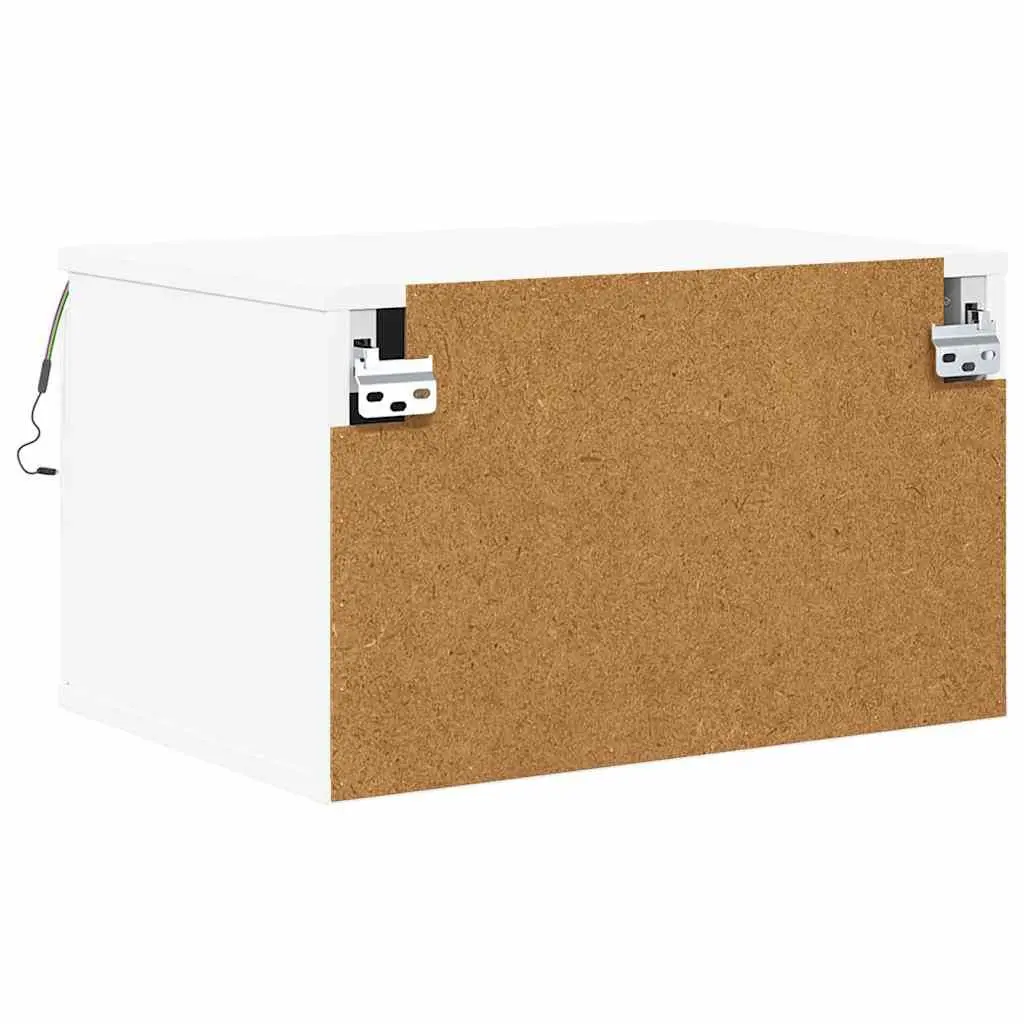 Wall-mounted Floating Storage Cabinet Engineered Wood White RGB LED Lights 2 Piece