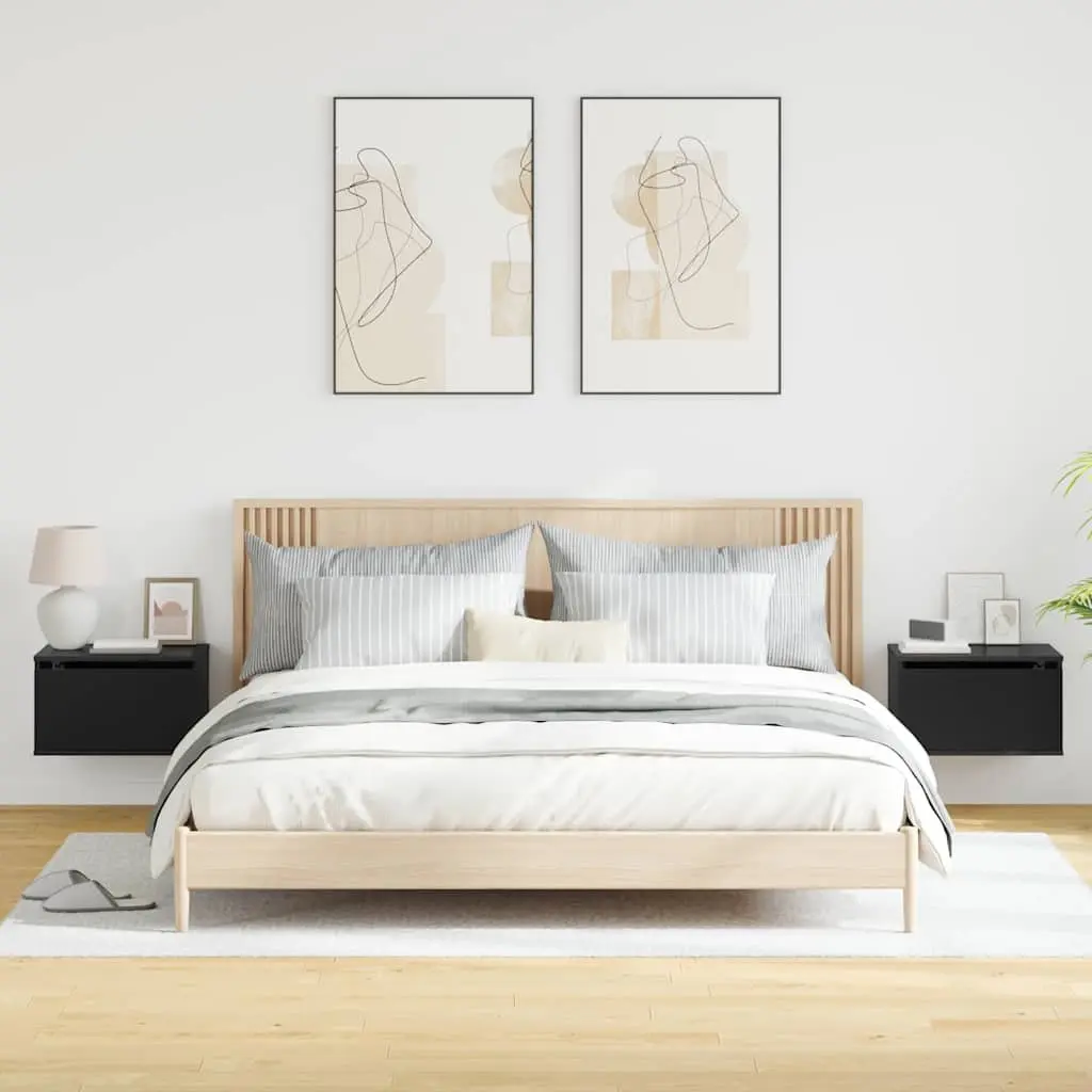 Wall-mounted Bedside Cabinets Engineered Wood 2 pcs Black Floating Storage with RGB LED Lights