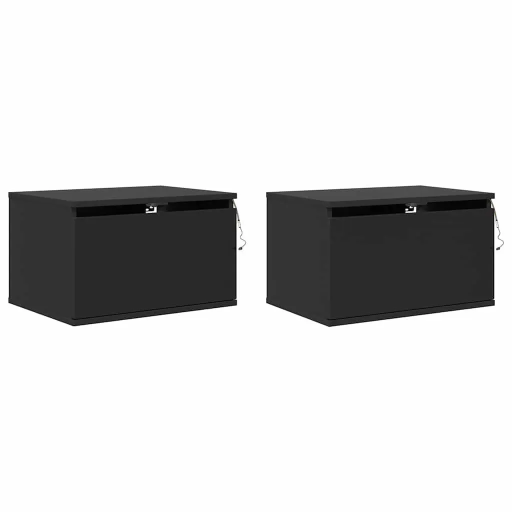 Wall-mounted Bedside Cabinets Engineered Wood 2 pcs Black Floating Storage with RGB LED Lights