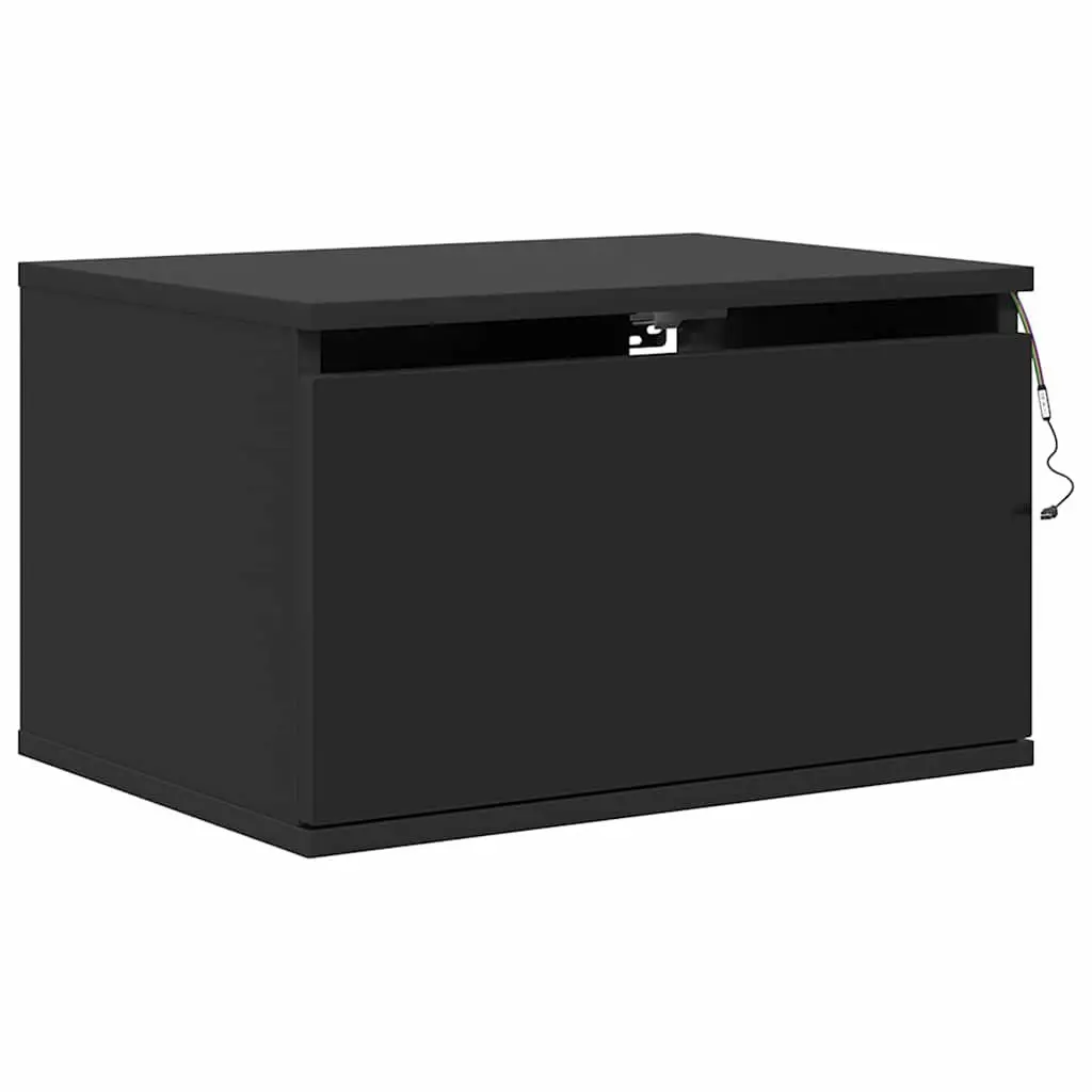 Wall-mounted Bedside Cabinets Engineered Wood 2 pcs Black Floating Storage with RGB LED Lights
