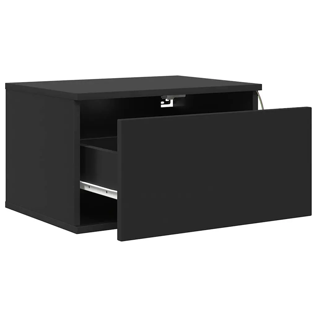 Wall-mounted Bedside Cabinets Engineered Wood 2 pcs Black Floating Storage with RGB LED Lights