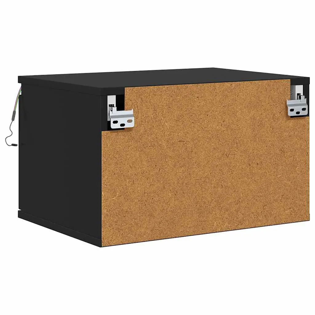 Wall-mounted Bedside Cabinets Engineered Wood 2 pcs Black Floating Storage with RGB LED Lights