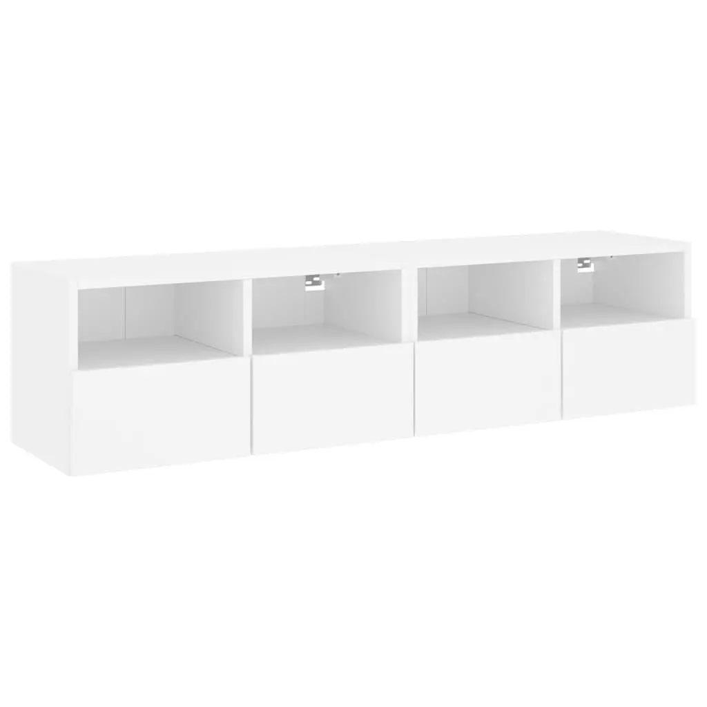 TV Wall Cabinet Engineered Wood 60x30x30cm White Floating Storage Unit with Shelves and Door 2 Piece