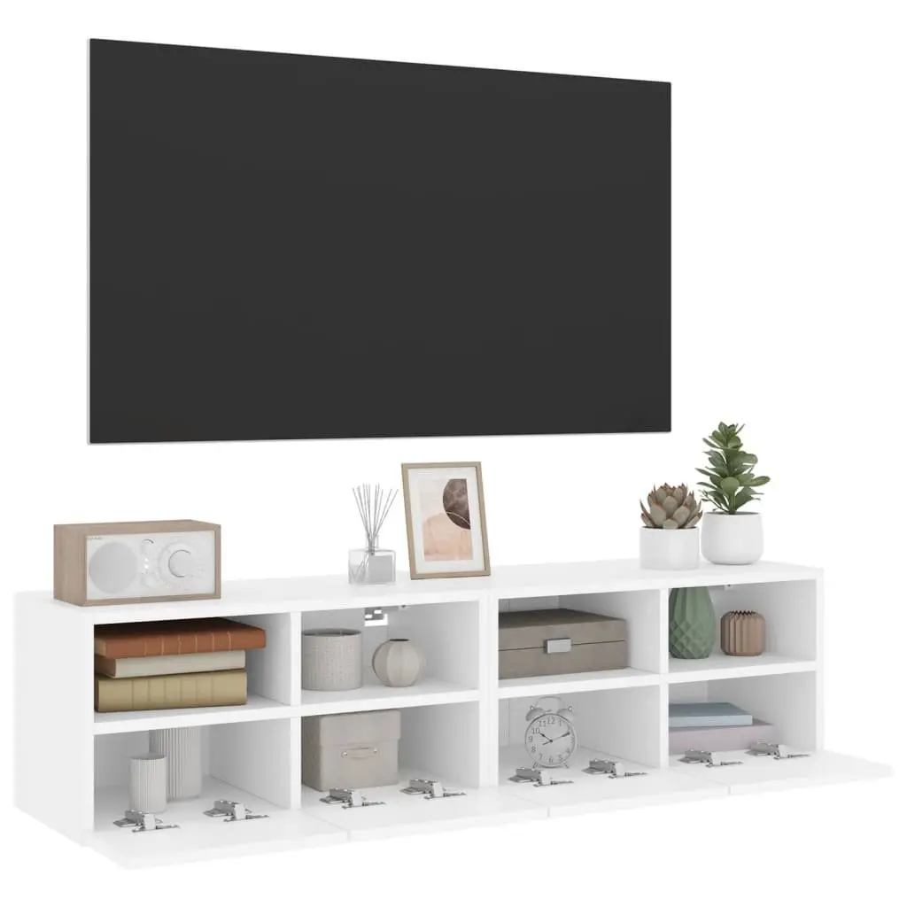 TV Wall Cabinet Engineered Wood 60x30x30cm White Floating Storage Unit with Shelves and Door 2 Piece