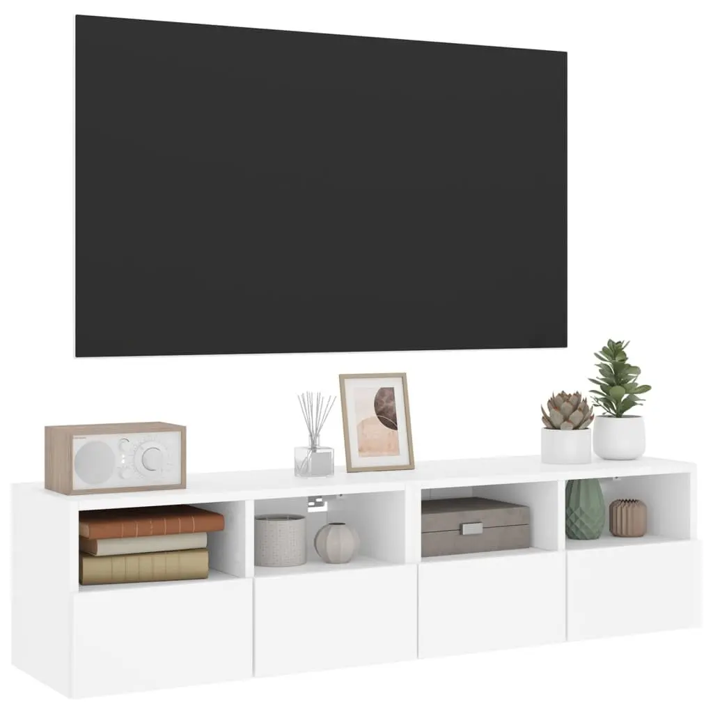 TV Wall Cabinet Engineered Wood 60x30x30cm White Floating Storage Unit with Shelves and Door 2 Piece