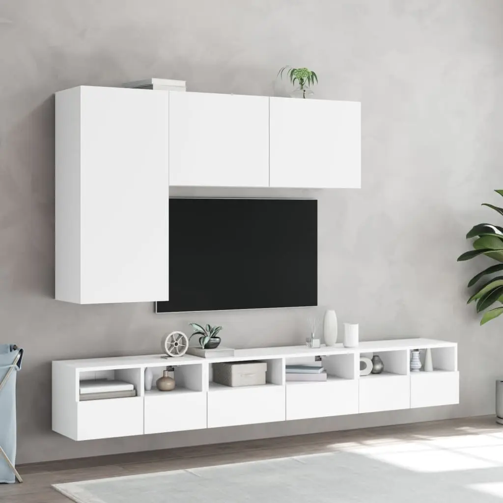 TV Wall Cabinet Engineered Wood 60x30x30cm White Floating Storage Unit with Shelves and Door 2 Piece