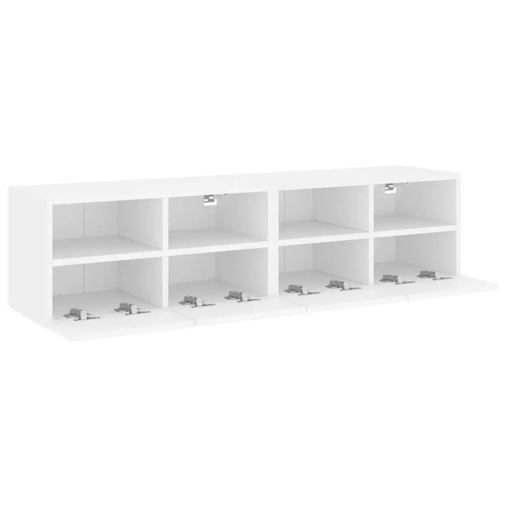 TV Wall Cabinet Engineered Wood 60x30x30cm White Floating Storage Unit with Shelves and Door 2 Piece