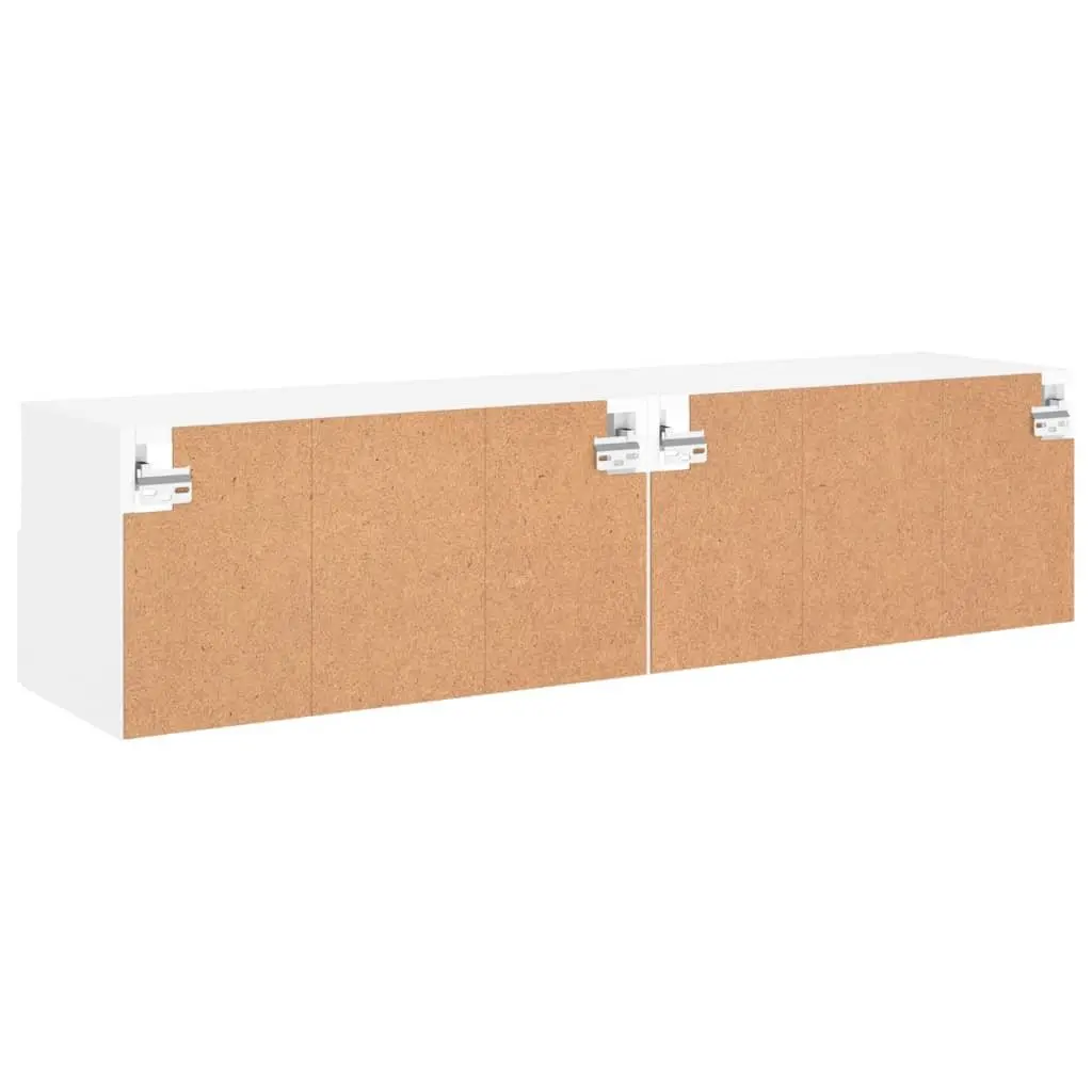 TV Wall Cabinet Engineered Wood 60x30x30cm White Floating Storage Unit with Shelves and Door 2 Piece