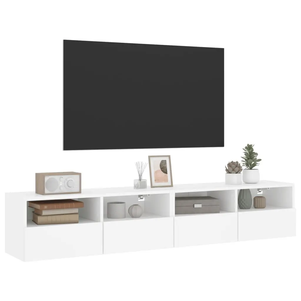 TV Wall Cabinets 2pcs White Floating Storage Unit Shelves Media Organiser