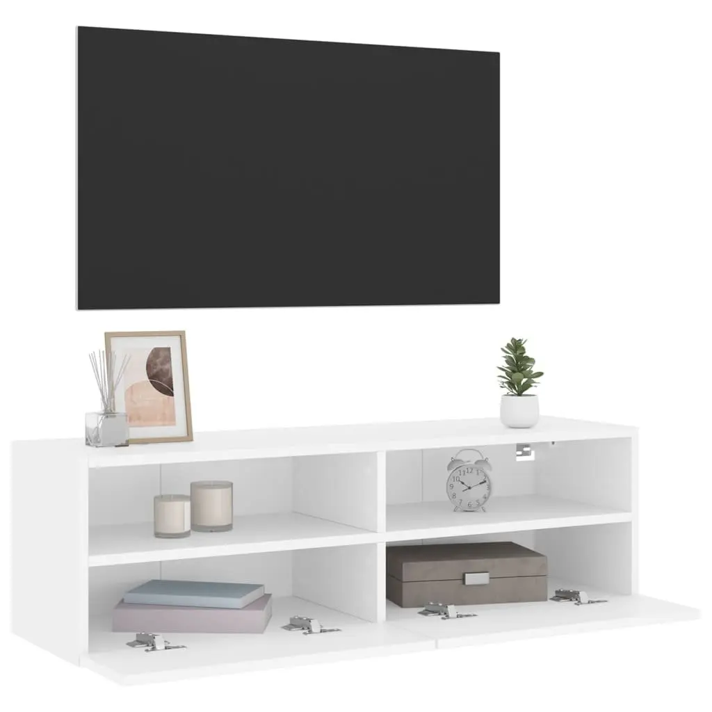 TV Wall Cabinet Engineered Wood 100cm White Floating Media Unit Storage Shelves Wall-Mounted