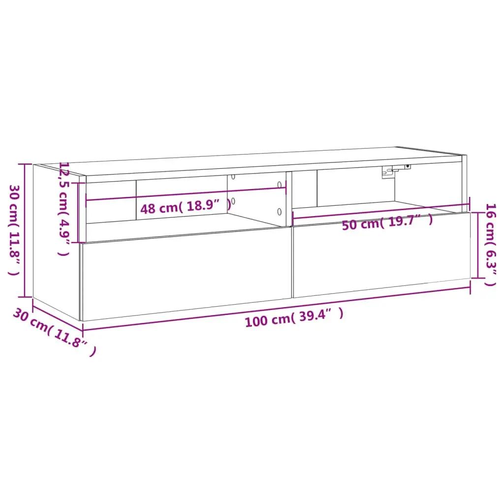 TV Wall Cabinet Engineered Wood 100cm White Floating Media Unit Storage Shelves Wall-Mounted
