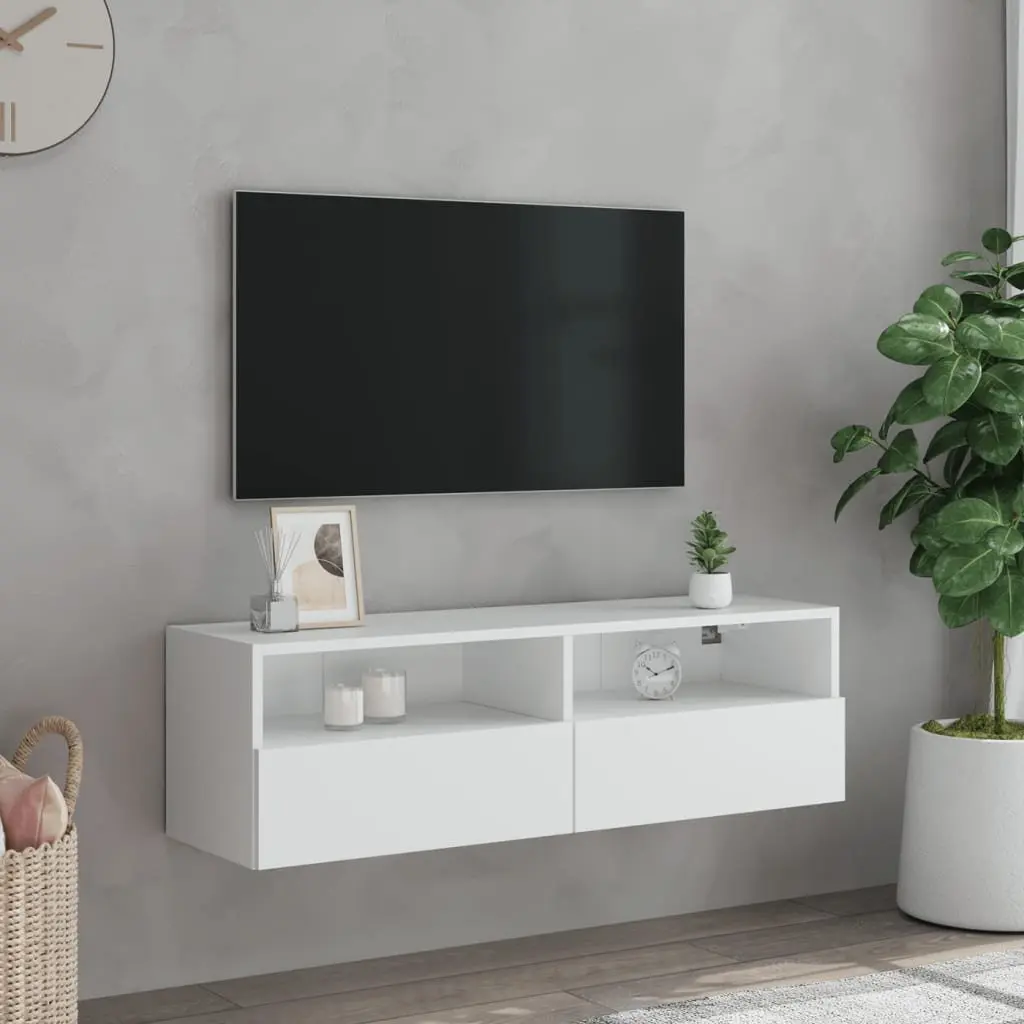 TV Wall Cabinet Engineered Wood 100cm White Floating Media Unit Storage Shelves Wall-Mounted