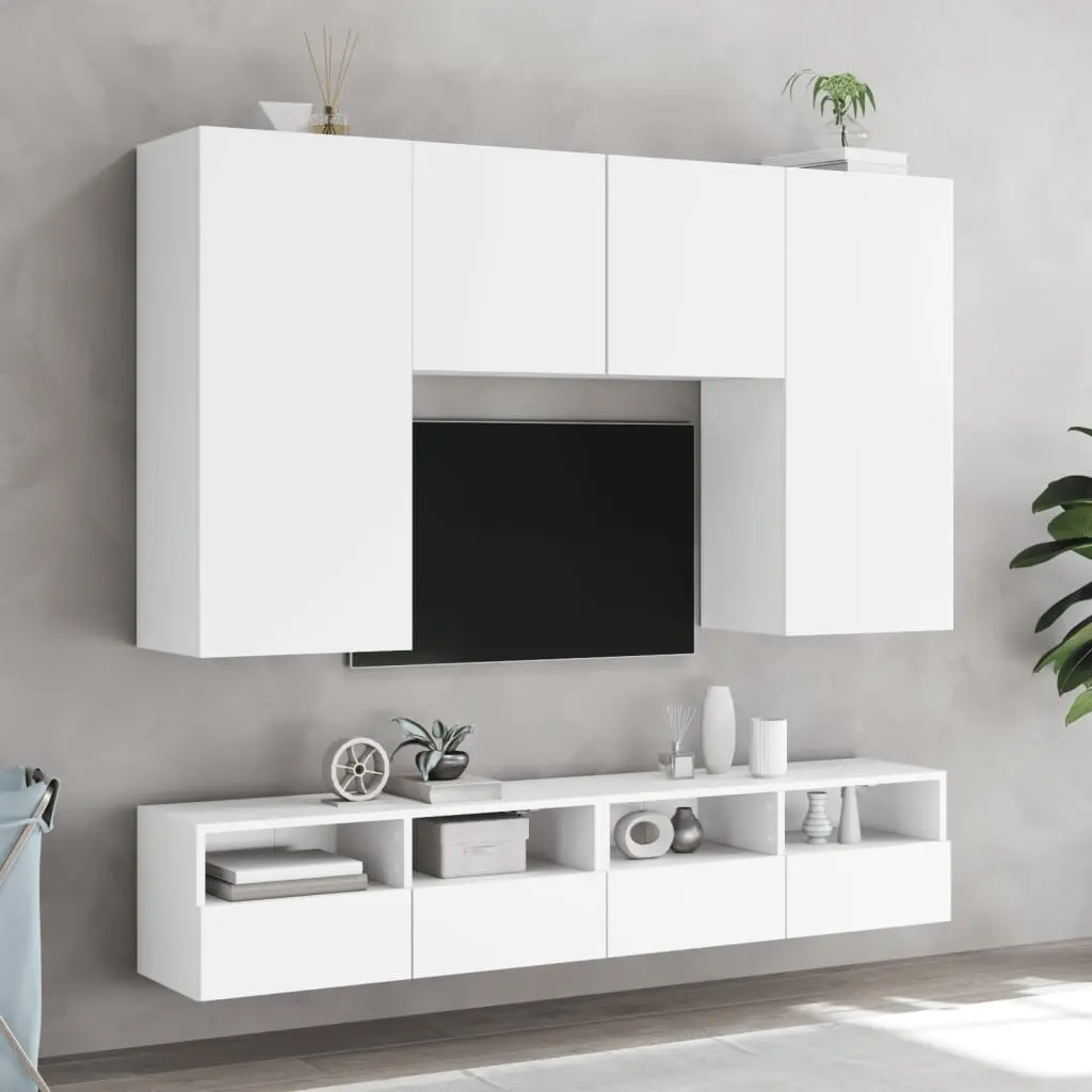 TV Wall Cabinet Engineered Wood 100cm White Floating Media Unit Storage Shelves Wall-Mounted
