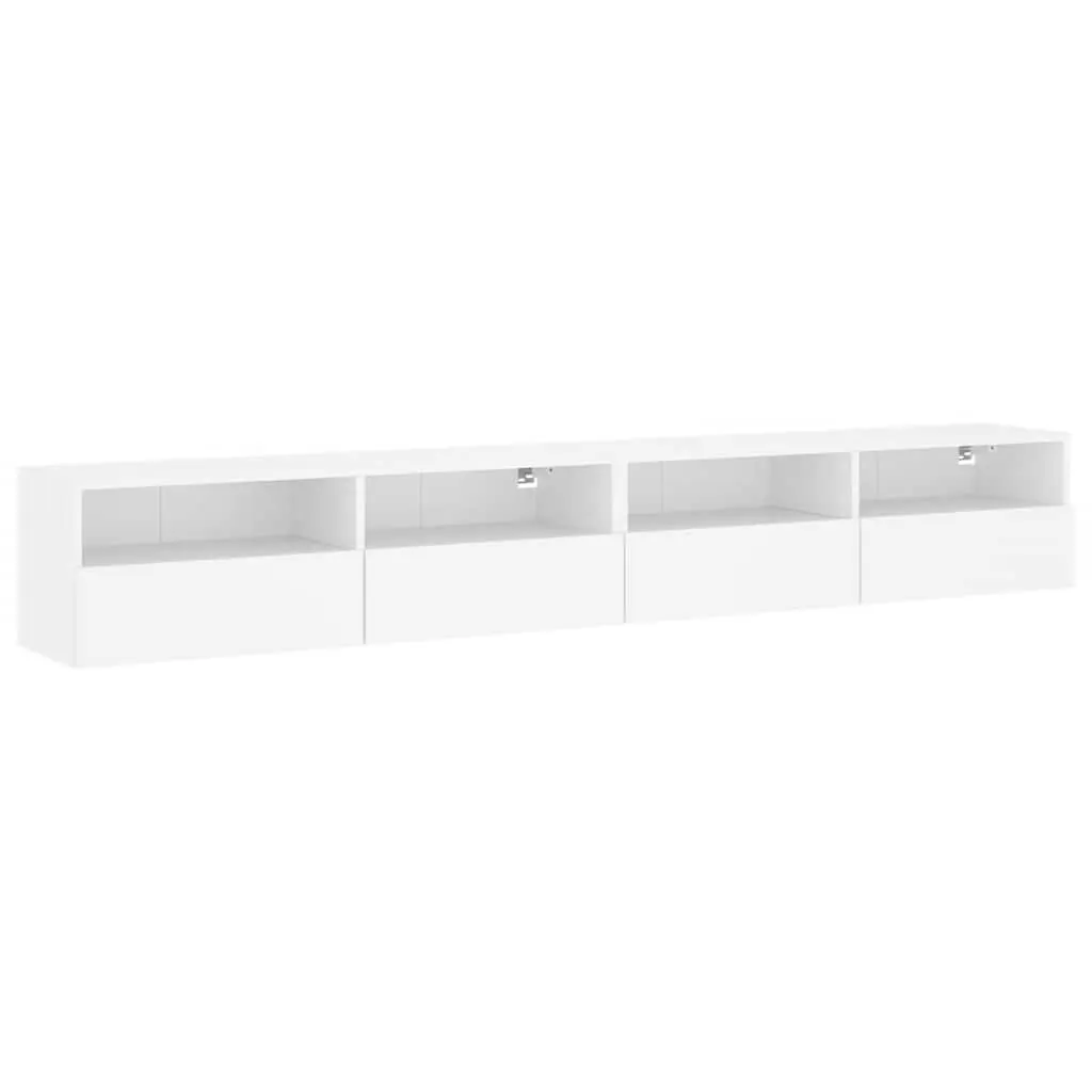 TV Wall Cabinets 2pcs White Floating Media Storage Unit Shelves Compartments