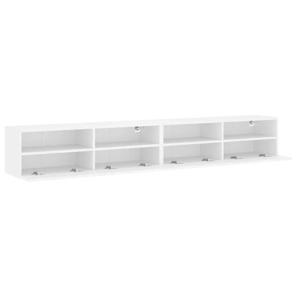 TV Wall Cabinets 2pcs White Floating Media Storage Unit Shelves Compartments