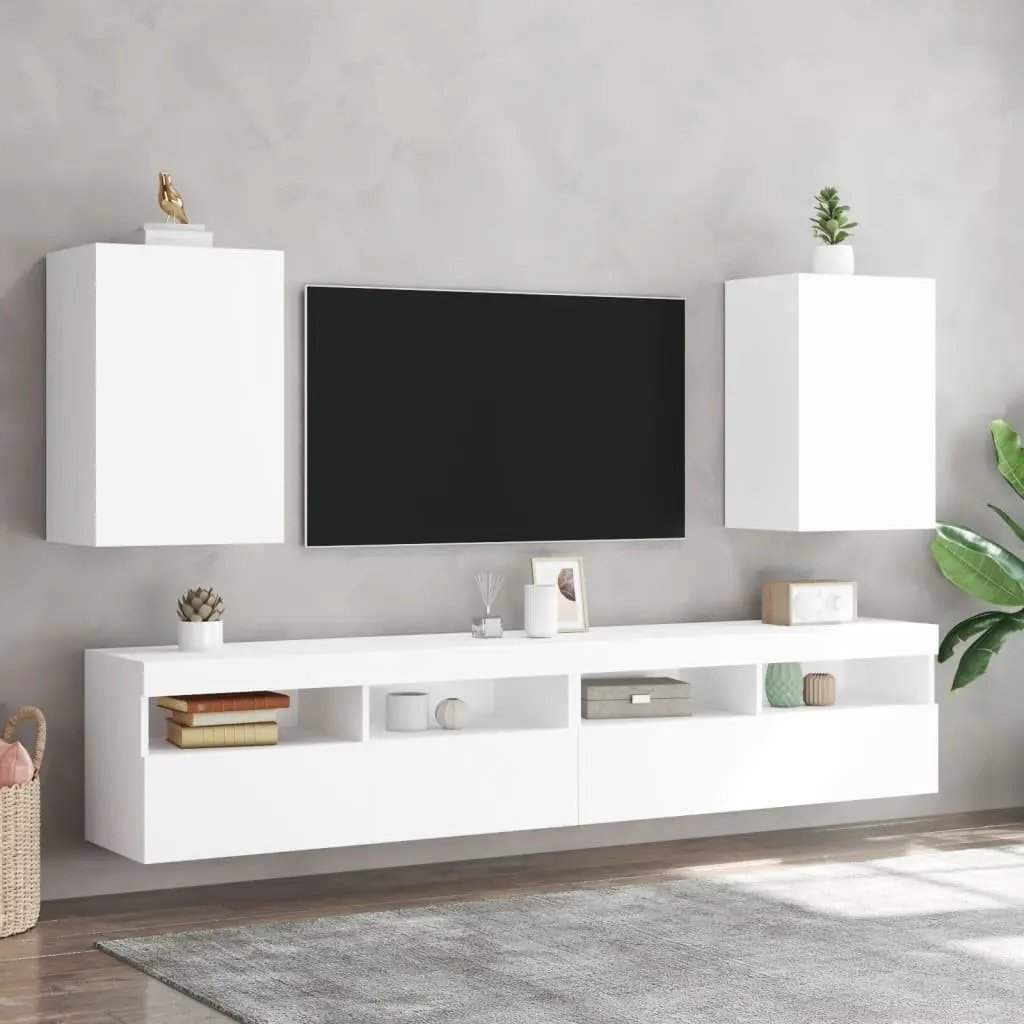 TV Wall Cabinets 2pcs White Floating Wall-Mounted Storage Units 40.5x30x60cm