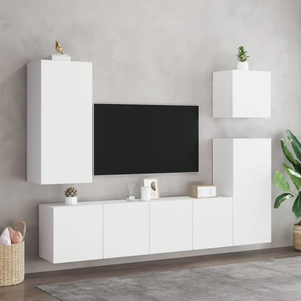 TV Wall Cabinet White Floating Media Unit Wall-Mounted Storage Shelving