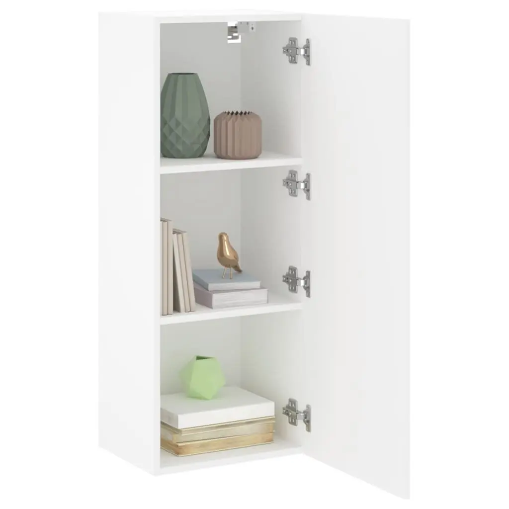 TV Wall Cabinet Engineered Wood Wall-Mounted Storage Organizer White 40.5 x 30 x 102 cm