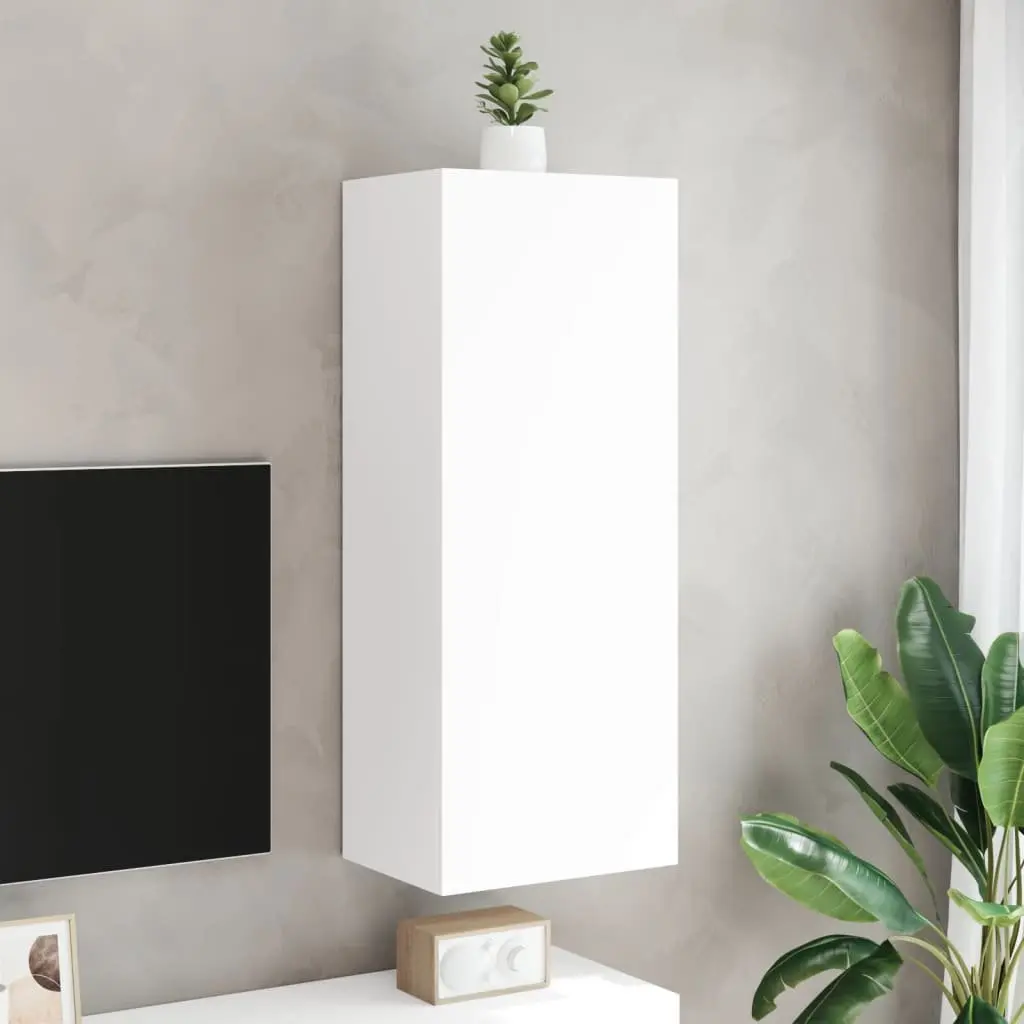 TV Wall Cabinet Engineered Wood Wall-Mounted Storage Organizer White 40.5 x 30 x 102 cm