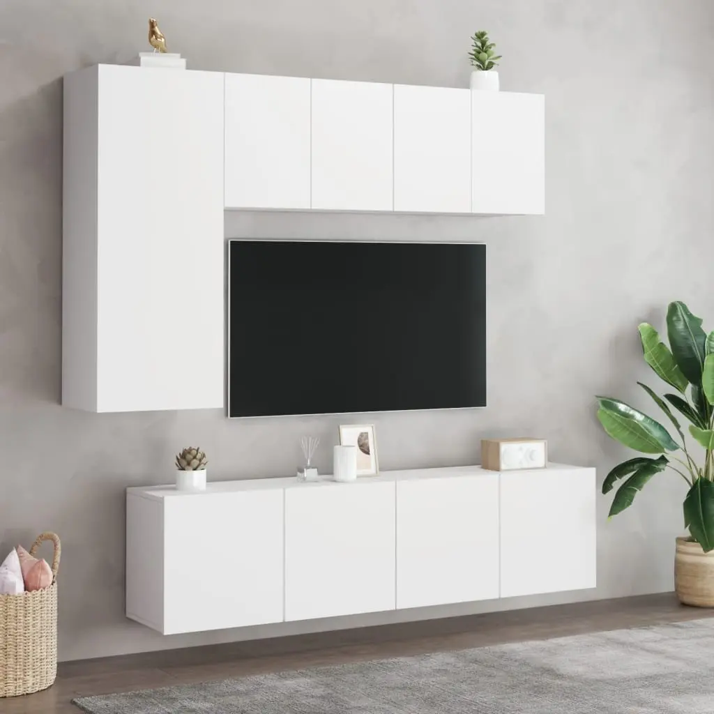 Wall Mounted Cabinets Engineered Wood White 60x30x41cm 2 Piece Storage Units for Media Equipment