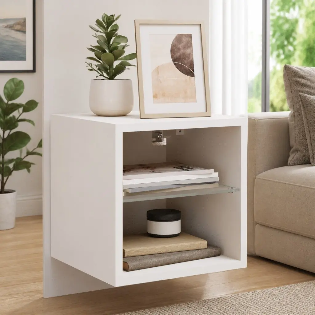 TV Wall Cabinet Engineered Wood Glass Shelf 30x28.5x30cm White with RGB LED Lights 2 Piece