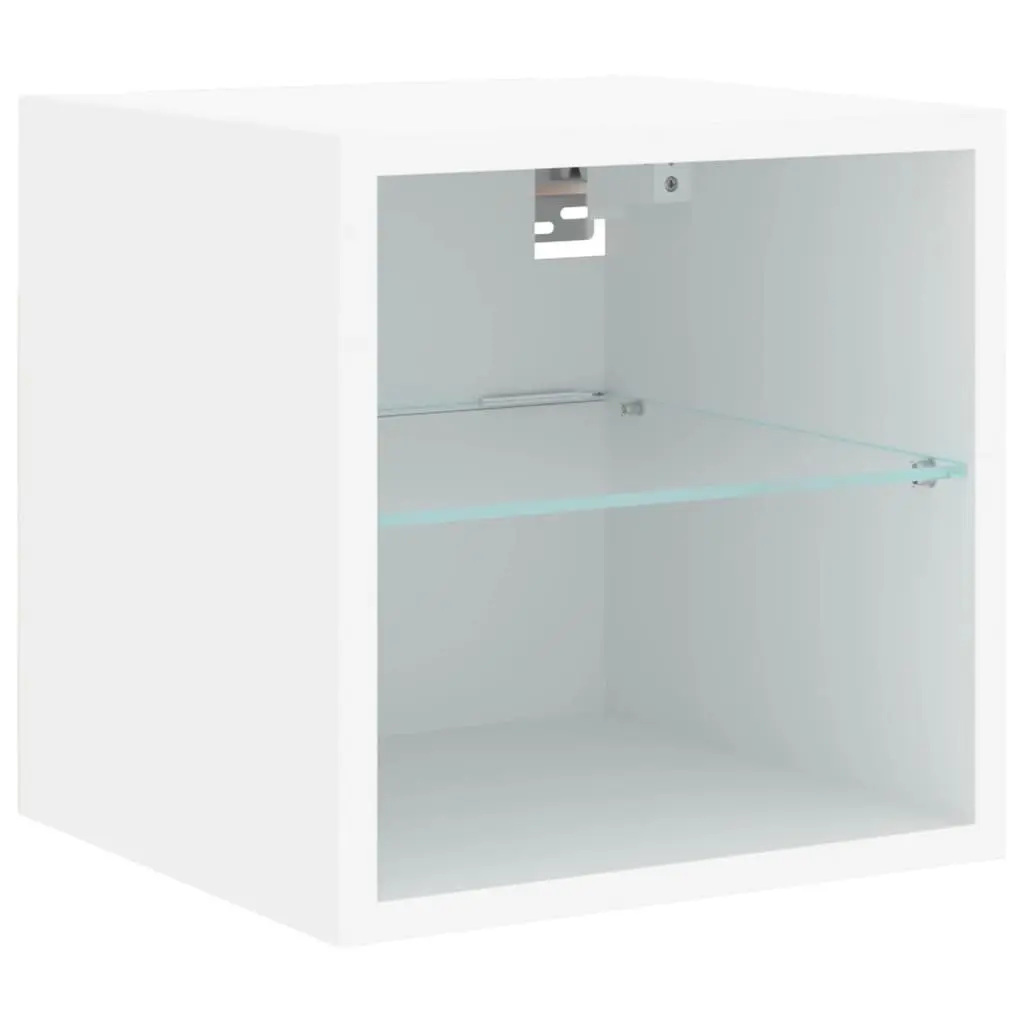 TV Wall Cabinet Engineered Wood Glass Shelf 30x28.5x30cm White with RGB LED Lights 2 Piece