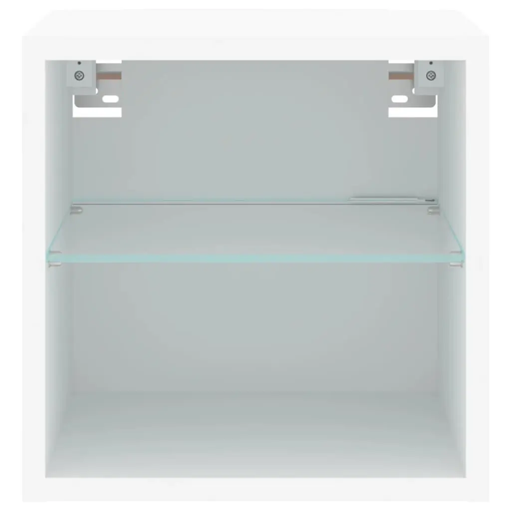 TV Wall Cabinet Engineered Wood Glass Shelf 30x28.5x30cm White with RGB LED Lights 2 Piece