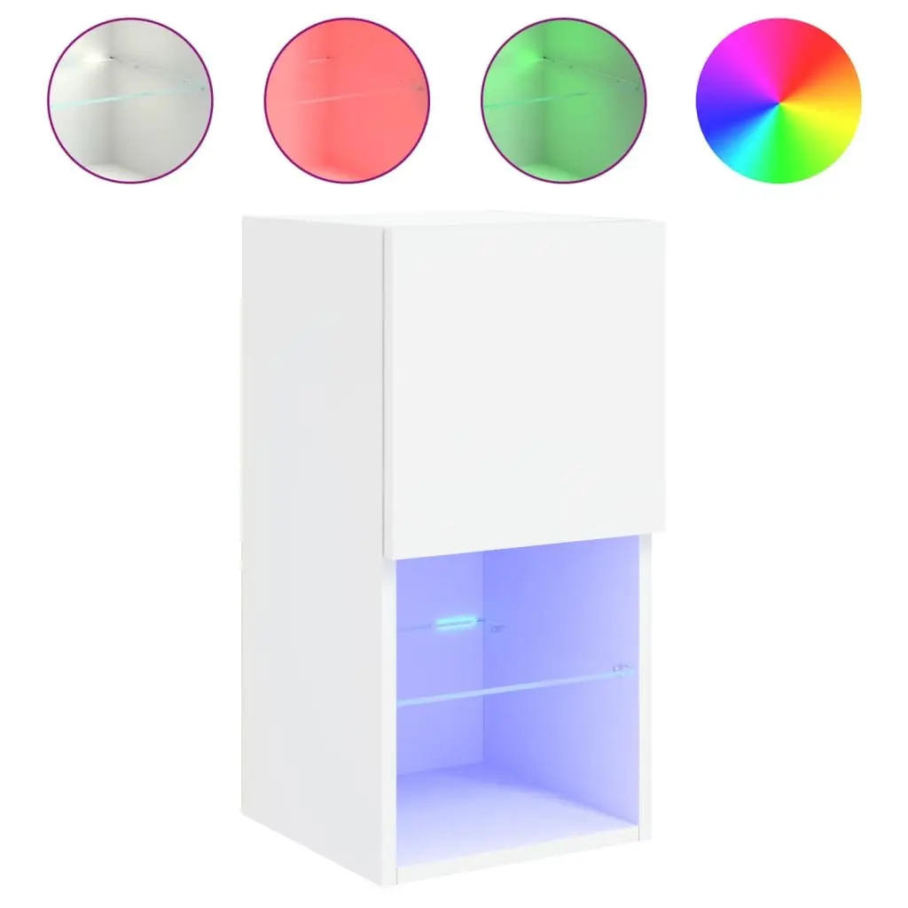 TV Cabinets Wall-Mounted Media Storage Units Engineered Wood 30.5 x 30 x 60 cm White Set of 2 with RGB LED Lights