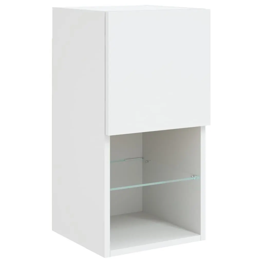 TV Cabinets Wall-Mounted Media Storage Units Engineered Wood 30.5 x 30 x 60 cm White Set of 2 with RGB LED Lights