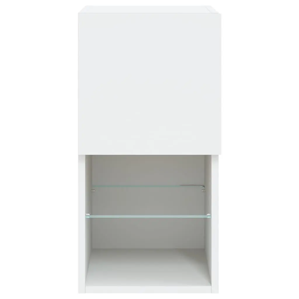 TV Cabinets Wall-Mounted Media Storage Units Engineered Wood 30.5 x 30 x 60 cm White Set of 2 with RGB LED Lights